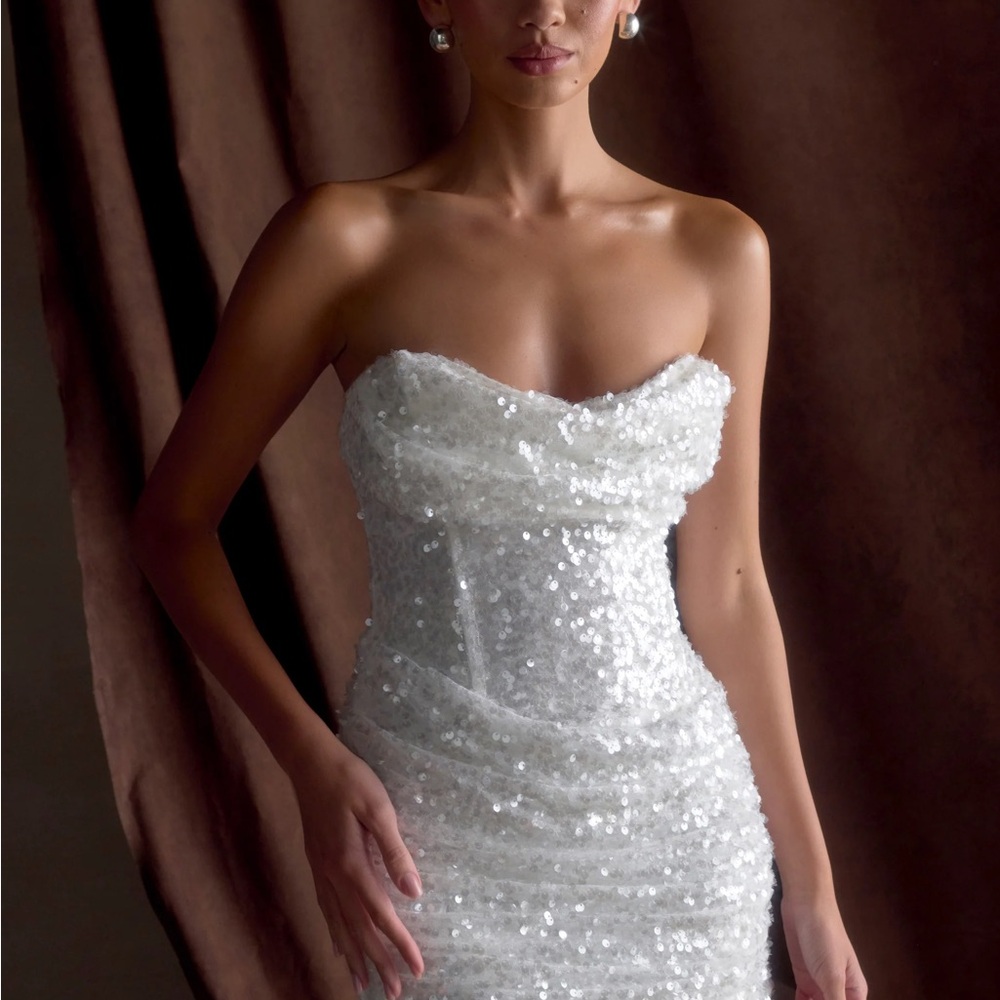 Meshki Strapless White Sequin Dress